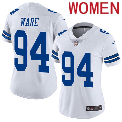 Women Dallas Cowboys #94 DeMarcus Ware Nike White Vapor Limited NFL Jersey->women nfl jersey->Women Jersey